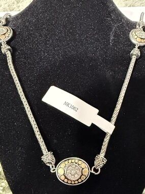 Two toned gold silver Swarovski crystal necklace